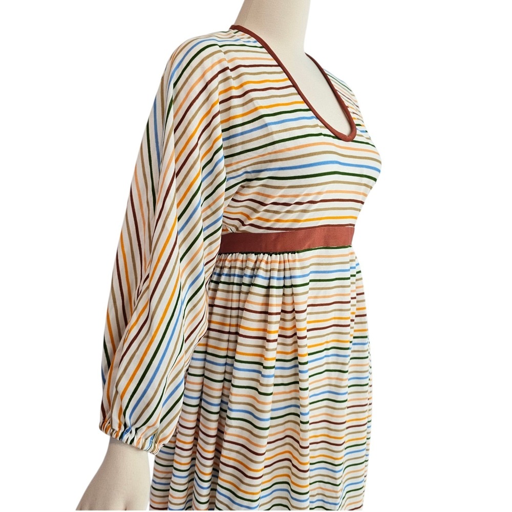 Vintage 1970s Dress Neiman Marcus Maxi Floor Length Striped Dolman Sleeve - Picture 5 of 16